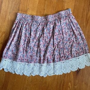 Floral Skirt with Lace Hem
